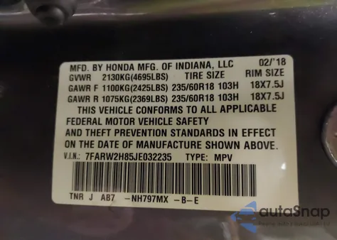 2018 Honda Cr-V from USA, damaged, VIN 7FARW2H85JE032235